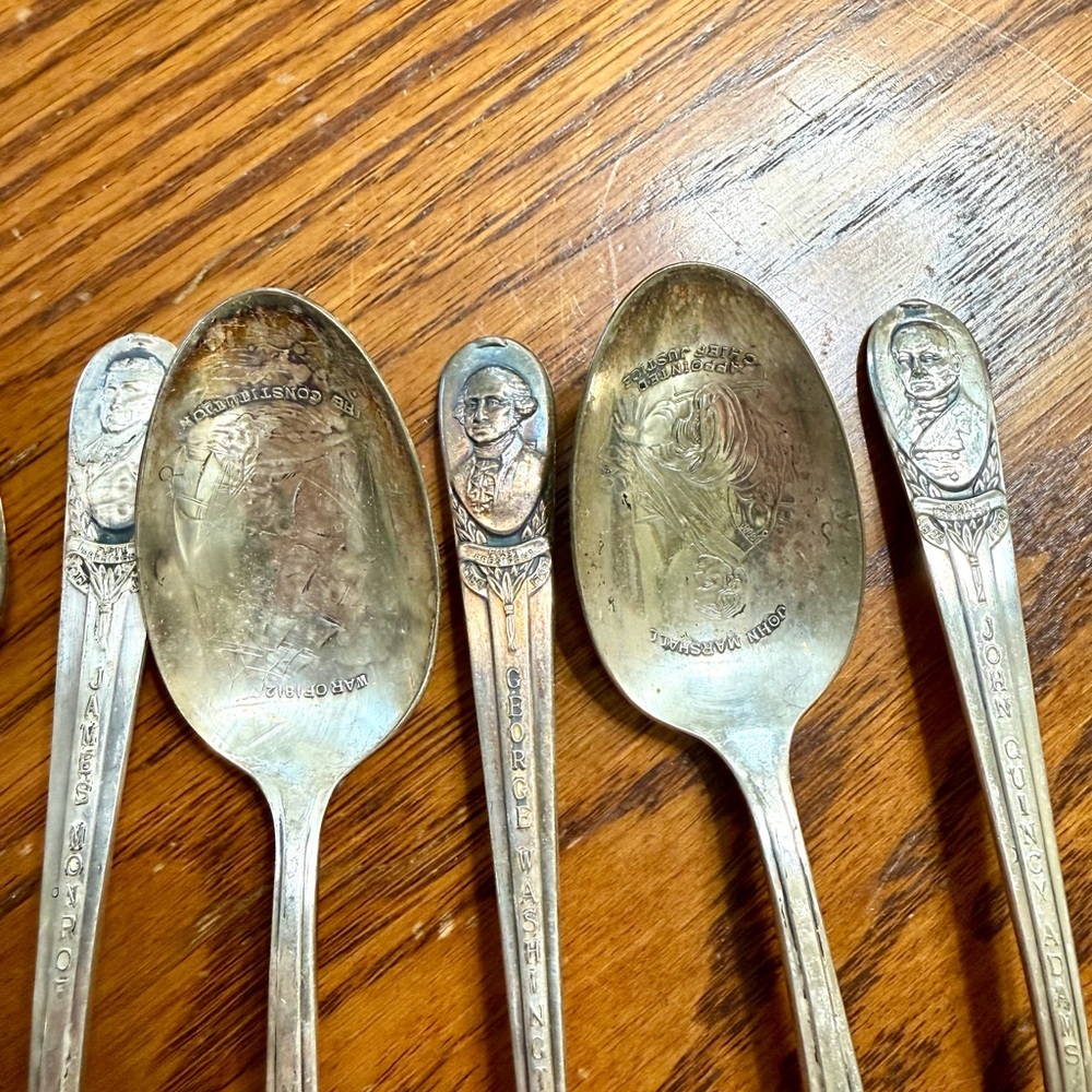 Vintage Silver Plate Collectible U.S. Presidents Spoons Set of 6 - Picture 5 of 8
